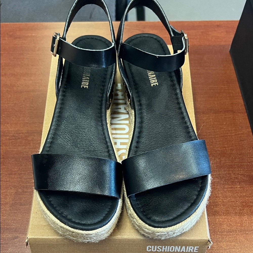 Cushionaire Black Espadrille Platform Slingback Sandals - Women's